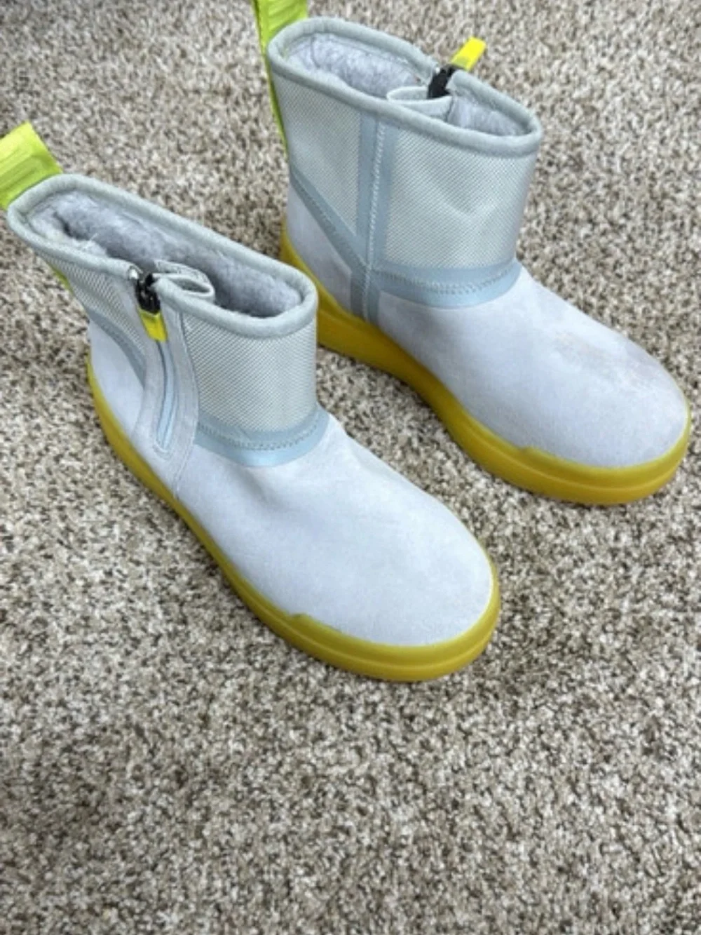 UGG Kids Light Gray and Yellow Zip-Up Waterproof Boots